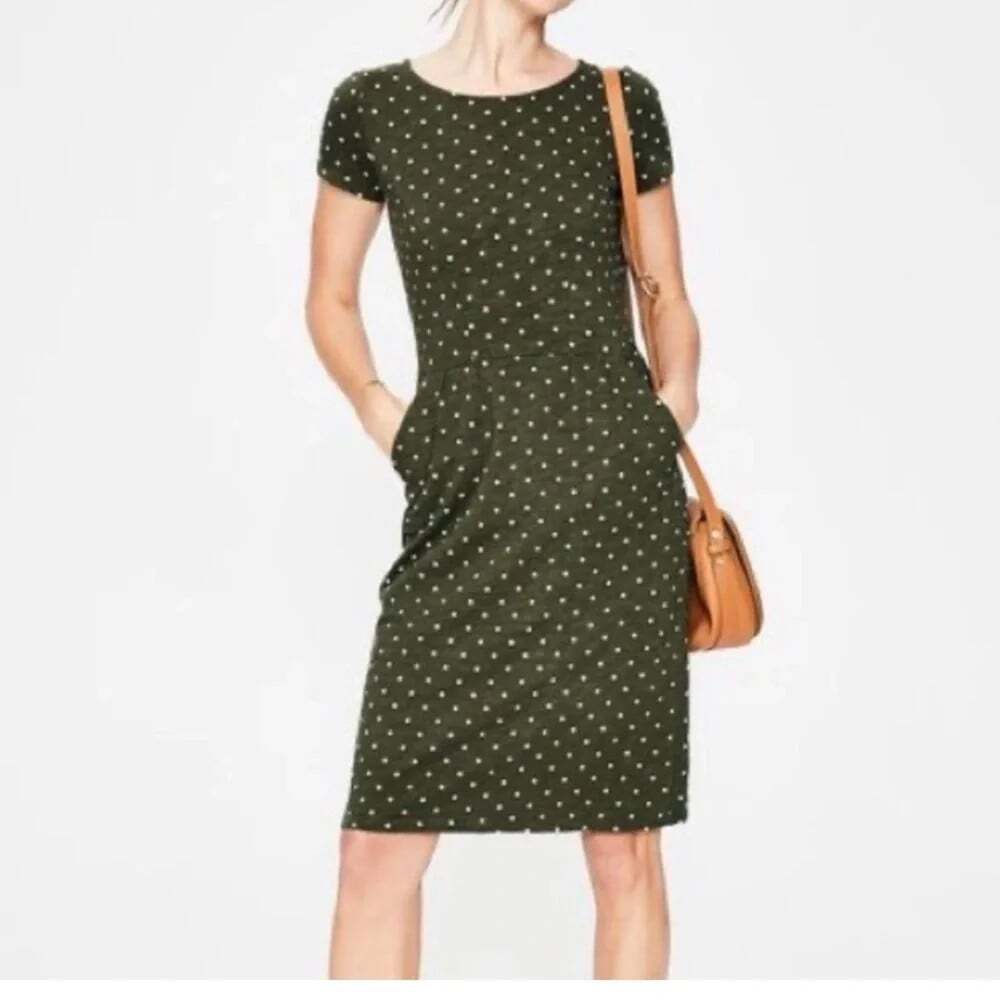 Boden Phoebe Dress Size 8 Green Polka Dot Preppy Twee Teacher Work Modest Mod